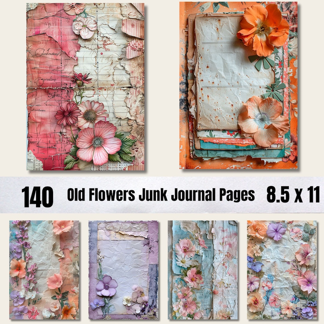 140 Old Flowers Junk Journal Pages, Digital Scrapbook Paper Kit ...