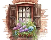 11 Window Flower Box Clipart, Floral clipart, Window box clipart, Window box planter, JPGs, Commercial use,Instant download
