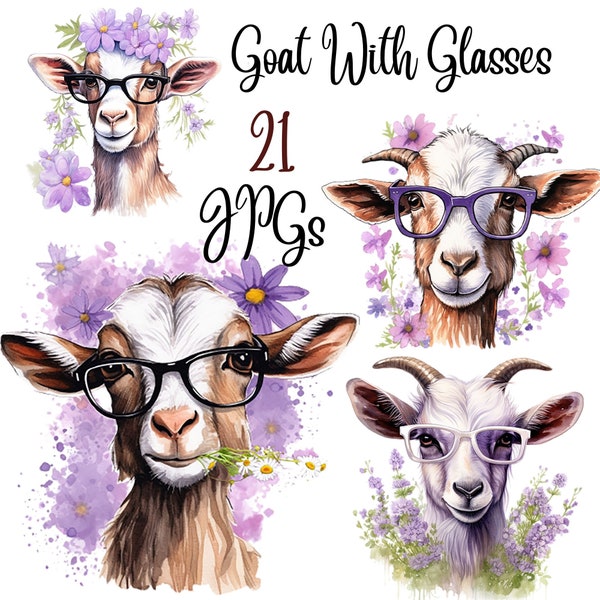 21 Goat With Glasses clipart , JPGs, High Quality JPGs,Digital Download - Card Making,Digital Paper Craft, Commercial Use