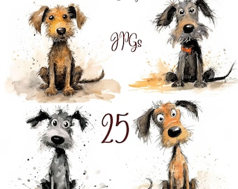 25 Favorite dog clipart JPGs, Emotions dog bundle, Digital Print, Watercolor dog, Wall Art, Commercial Use, Digital Download Commercial Use