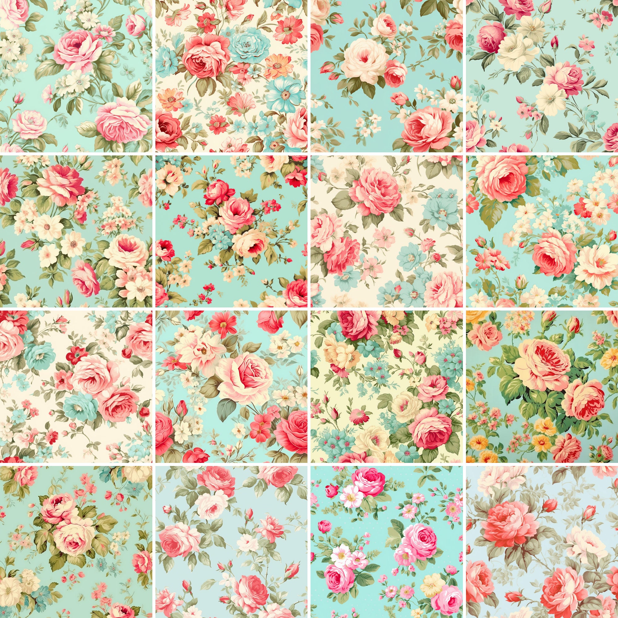 35 Vintage Flowers Seamless Digital Paper, Shabby Chic Floral Seamless ...