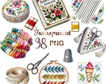 38 PNG,Embroidery Clipart bundle,needlework clipart bundle,  vintage needlework clipart, embroidery essentials,embroidery clipart,embroidery