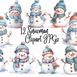 12  Snowman Clipart, Snowman clip art,Christmas Clipart,High Quality JPGs, Digital Download - Card Making, Mixed Media, Digital Paper Craft