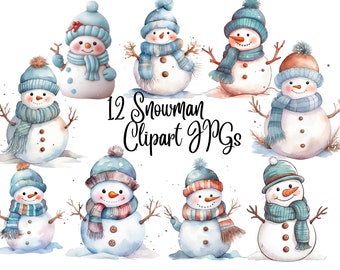 12  Snowman Clipart, Snowman clip art,Christmas Clipart,High Quality JPGs, Digital Download - Card Making, Mixed Media, Digital Paper Craft