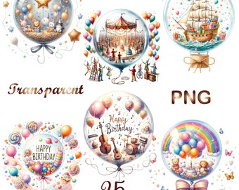 35 PNG, Happy Birthday clipart bundle, celebration balloon, watercolor birthday clip art, balloon clipart, commercial use, digital download