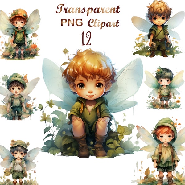 12 Fairy Boys Watercolor Clipart Art Set, Tooth Fairy Boy PNG Sublimation Design Bundle, Digital Download, sublimation png, png, sublimation