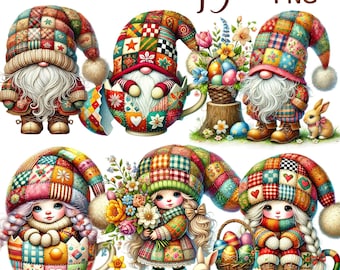 43 PNG Gnomes Patchwork Clipart Bundle, Cozy Gnomes Illustrations Designs, Instant Digital Download, Unlimited Commercial Use