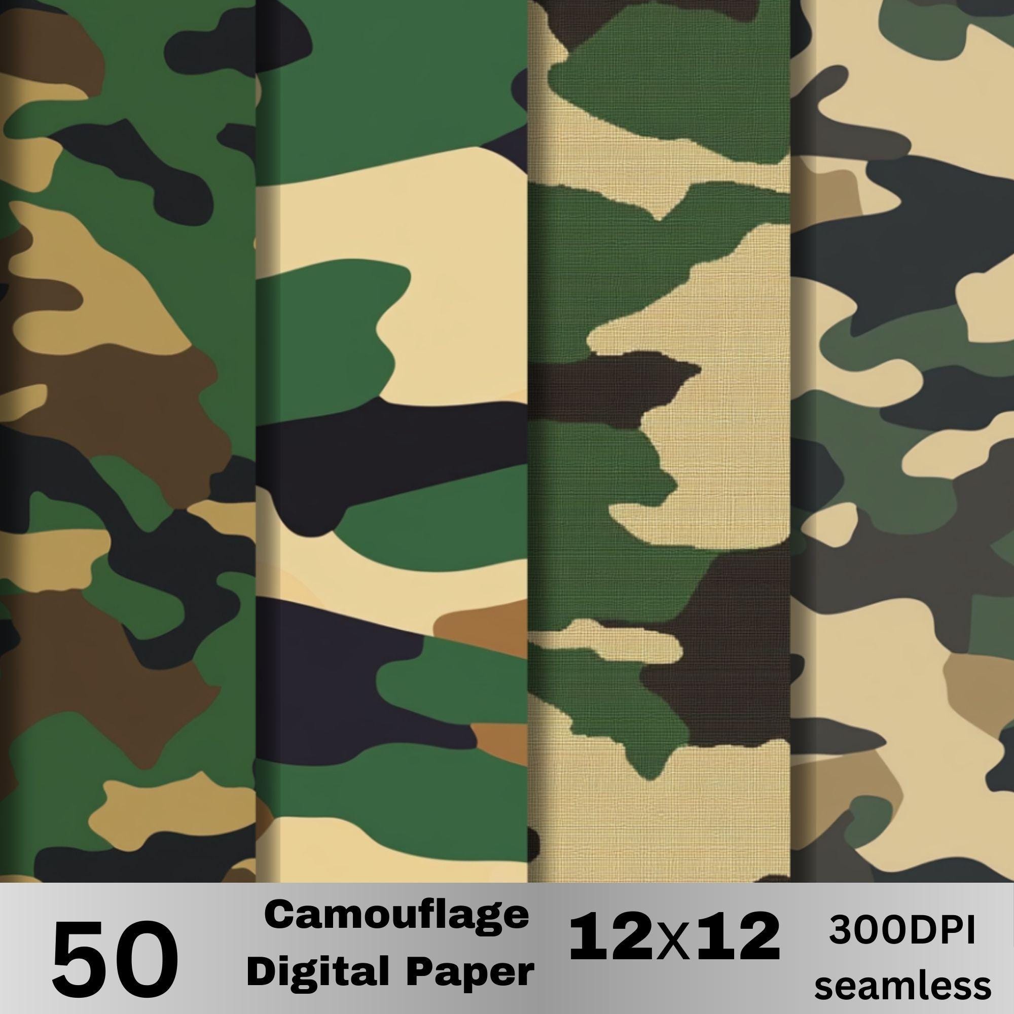 50 Camouflage Digital Paper Bundle – Seamless Army Camo Patterns in ...