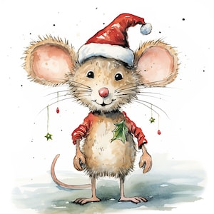 20 Christmas Happy Mouse ClipartJPGs,High Quality,Digital Download,Card Making, Mixed Media,Digital Paper Craft,Watercolor clipart,Cute mice
