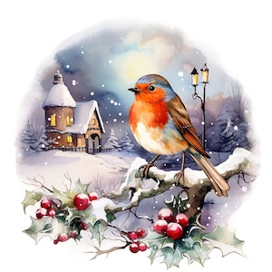 25 Christmas Robin Clipart JPGs Watercolor, Digital Planner, Journals, Wall Art, Commercial Use,Digital Download,Fairy clipart,pixie clipart
