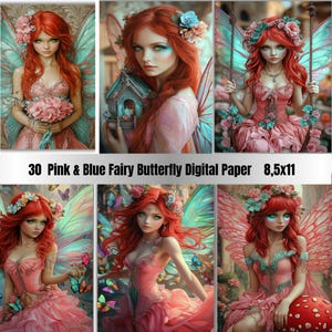 30 JPGs | Pink & Blue Fairy Butterfly Digital Paper | Forest Background | Magical Fairy Backdrop | Butterfly Junk Journal Paper
