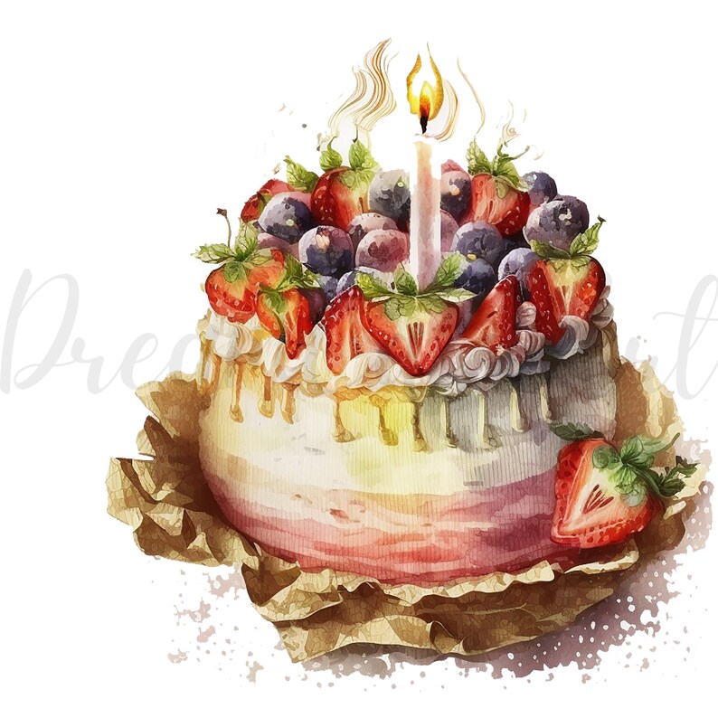 12 Colourful Birthday Cake Clipart - High Quality Jpgs - Digital ...