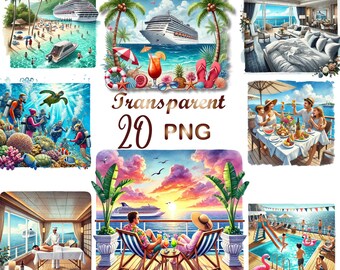 20PNG, Watercolor Cruise clipart bundle, Beach and Cruise Ship, Cruise Ship clipart bundle, Ship Bundle Clipart,Vacation on a cruise clipart
