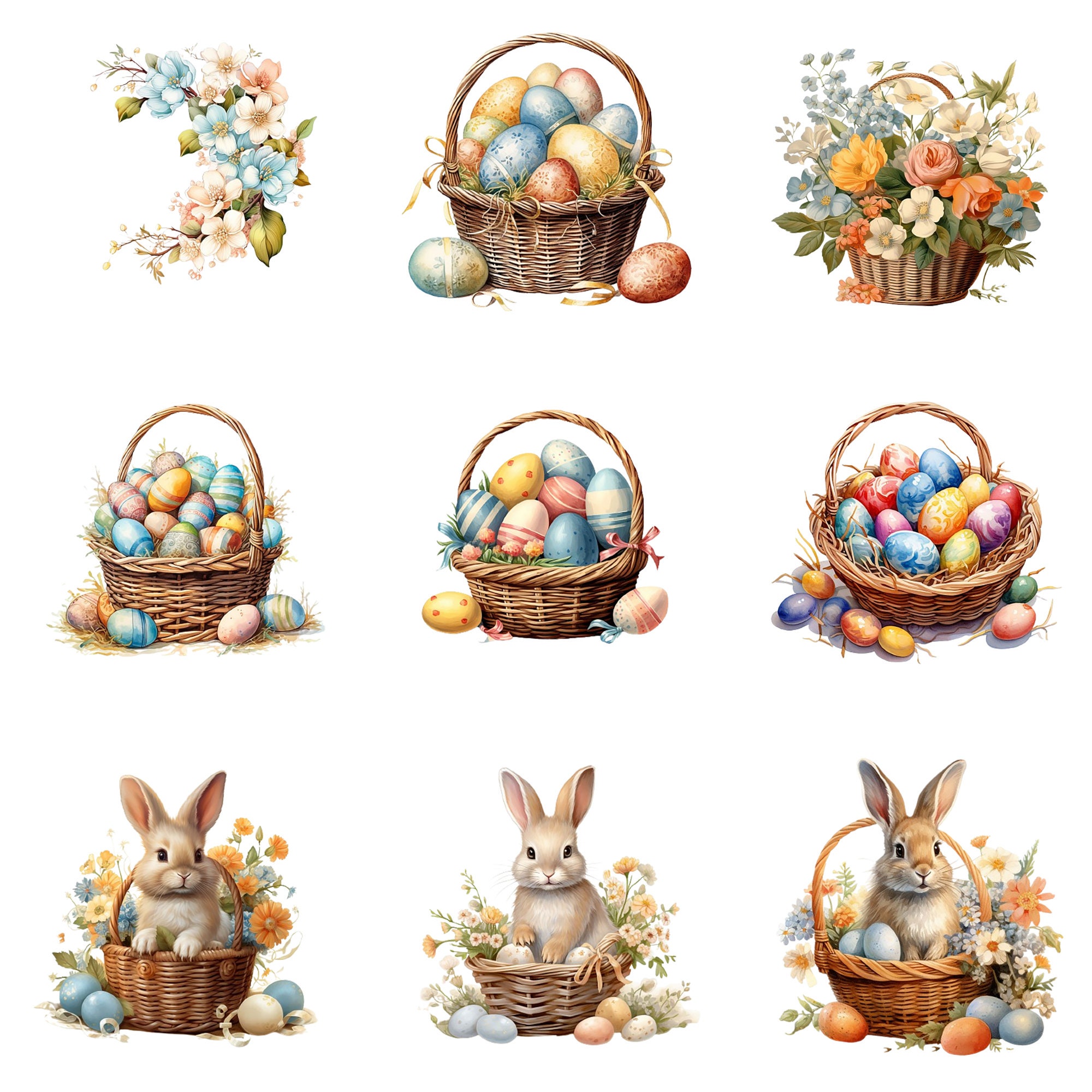 50 PNG Watercolor Pastel Easter Bundle Clipart, Spring Easter Egg ...