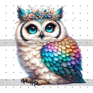 Owl Clipart bundle 135 PNG, Sparkling Owl Sublimation, Colorful Owls, Owl artwork, Owl printable, Digital Download, Card Making imagen 10