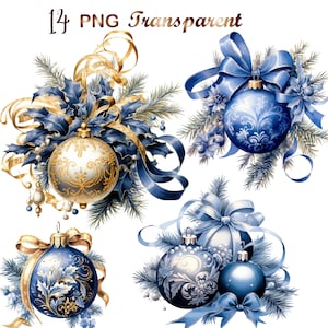 14 Blue Christmas Decoration png, Bauble  png, Watercolor Christmas Bauble png, Mixed Media,Digital Paper Craft,Sublimation,Commercial USe