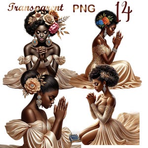 14 PNG  Black Girl Praying Clipart Bundle, Black Woman Faith, Jesus and Faith, Black girl clipart,afro girl clipart,Sublimation,dtf png,dtf