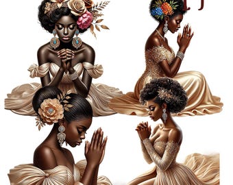 14 PNG  Black Girl Praying Clipart Bundle, Black Woman Faith, Jesus and Faith, Black girl clipart,afro girl clipart,Sublimation,dtf png,dtf