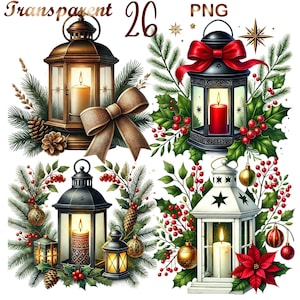 27 PNG Christmas Lanterns Clipart bundle,set1,Festive Lantern Illustrations designs,Instant Digital Download,Unlimited Commercial Use Crafts