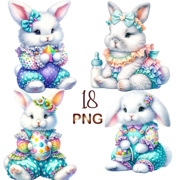 18 PNG Baby Rabbit Clipart Bundle PNG,Adorable Baby Bottle Clipart PNG,Easter Bunny clipart,Baby Bunny  Sublimation,Free Commercial use