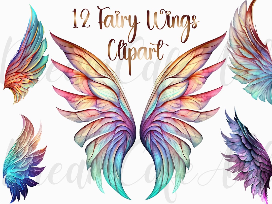 12 Fairy Wings Watercolor Clipart Png, Fairy Wings Сlip Art, Cute Fairy