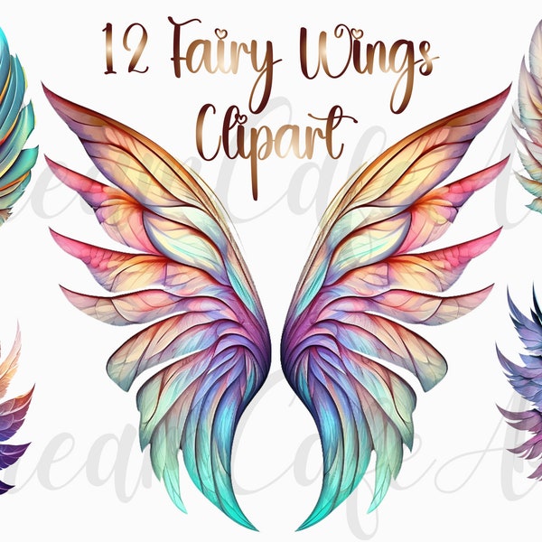 12 Fairy Wings Watercolor Clipart png, Fairy Wings Сlip art, cute Fairy Wings, Angel Wings clip art,  Wings clip art, commercial use, Fairy