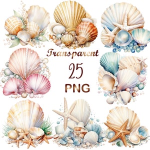 25 Watercolor seashells clipart PNG, seashells png, seashells clipart,  Nautical clip art, ocean sea clipart,summer beach clipart,printables