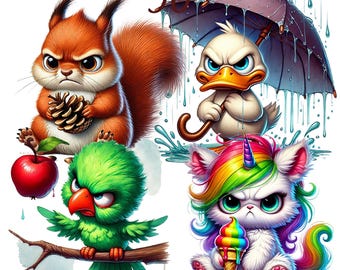 50 PNG Grumpy Safari Animals Clipart Bundle, Funny Grumpy Forest  Animals Clipart,   Digital Download, Commercial Use