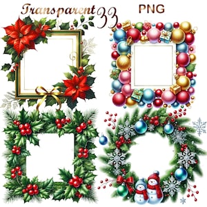 33 PNG, Christmas Frames Clipart bundle, Holiday Festive border Graphics Designs, Holiday Printables, Commercial Use, Digital Download