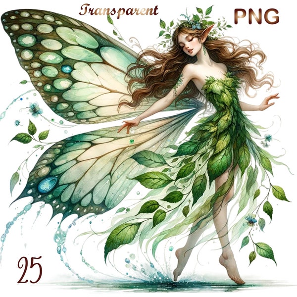 25 PNG, Forest Fairy Clipart bundle, Spring Forest Fairy Clipart, Watercolor Forest fairies clipart, Free commercial use