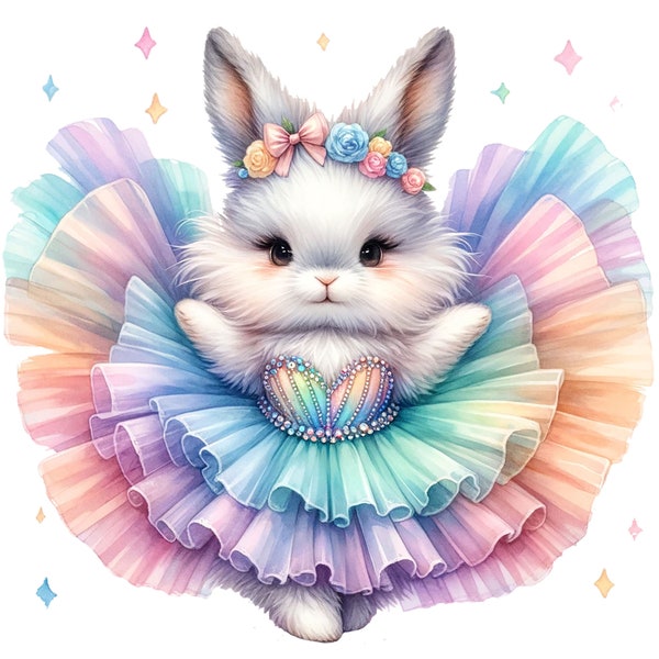 20 PNG, aquarelle ballerine lapin Clipart, lapins de ballet en robe Tutu, mignon lapin de Pâques, bébé lapin Png, ruban pépinière numérique Clipart