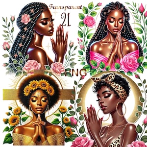 21 PNG, Black Girl Praying Clipart, Black Woman Faith Clipart, Jesus and Faith, Black girl clipart,afro girl clipart,Sublimation,dtf png,dtf