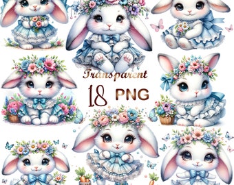 18 PNG, Cute bunny clipart,bunny clipart cute bunny,bunny rabbit clipart, floral bunny clipart,bunny with flowers clipart,baby bunny clipart