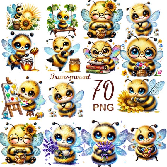 70 PNG Sweet Bees Clipart Bundle, Cute Bees Clipart bundle, Cute Bees png, Bees Clipart Bundle, Honey bee clipart bundle, Honey bee clipart