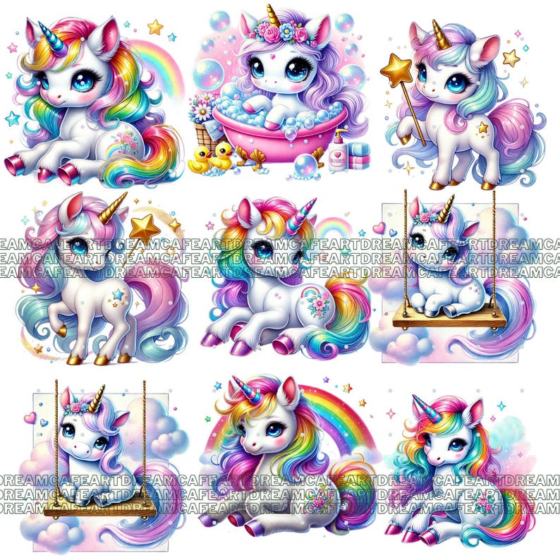 110 PNG Baby Unicorns Clipart Bundle – Cute Magical Unicorn Graphics ...