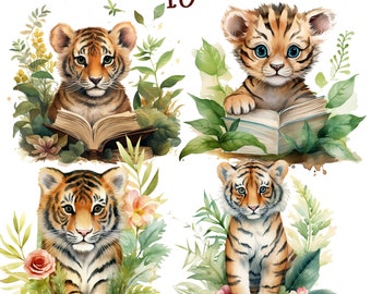 10 Watercolor Tiger PNG | DTG Printing | Instant download | T-shirt Sublimation Digital File Download l Transparent PNG Digital Design