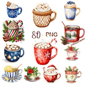 Winter cups clipart -80 PNG Christmas Coffee Tea Clipart,Hot chocolate Clipart,Christmas Sweets & Treats Digital Clip Art,Holiday Printables