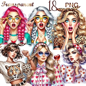 18 PNG Retro Pop Girls clipart bundle, Vintage Pop Girls Graphics Designs, instant Digital Download, Unlimited Commercial Use for Crafts