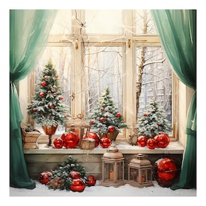 10 Clipart di Natale ad acquerello png, Clipart di Natale PNG, Clipart di finestra di Natale ad acquerello, Decorazioni di Natale, Download digitale, Uso commerciale