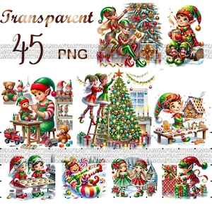 45 PNG, Christmas Elves Clipart bundle, Cute Christmas Elves, Festive Elf Graphics, Holiday Printables, Digital Download, Commercial Use