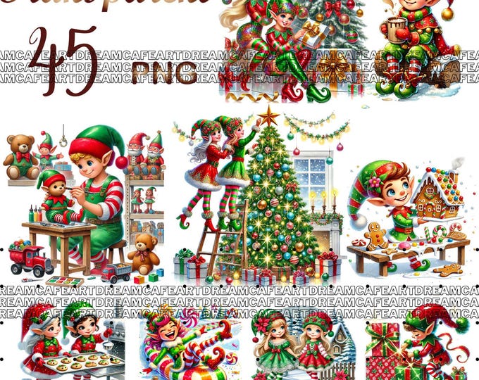 Christmas Elf Clipart, Cute Elves Clip Art Png, Christmas Image, CU ...