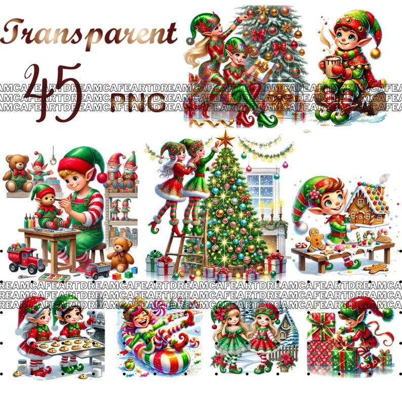 45 PNG, Christmas Elves Clipart Bundle, Cute Christmas Elves, Festive ...