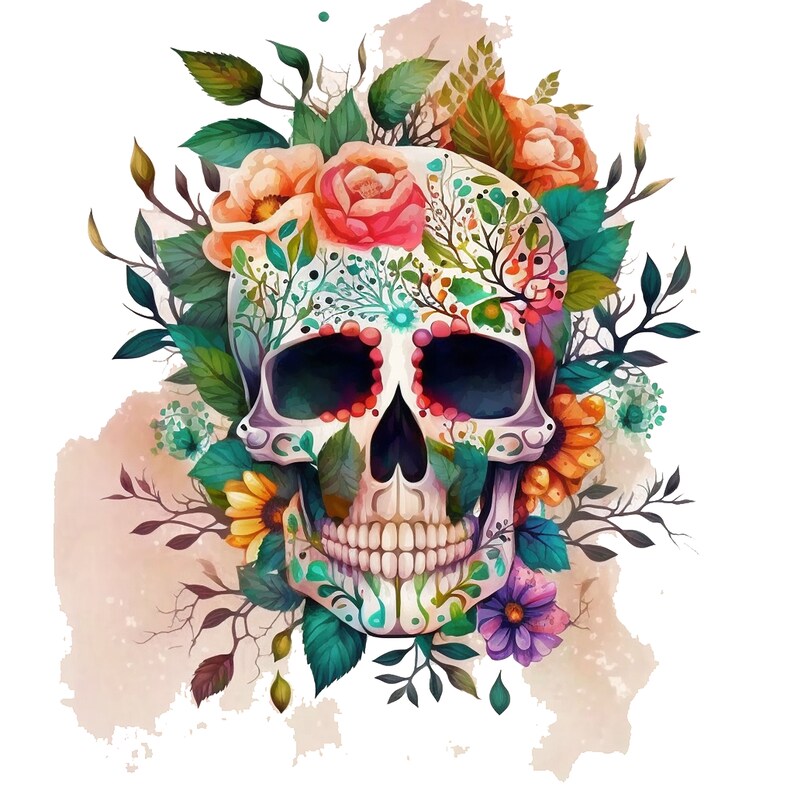 10 Floral Sugar Skull Clipart, Sugar Skull Clipart, Bohemian Clip Art