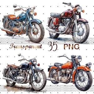 35 png-aquarel motorfietsen clipart, vintage Amerikaanse motorfietsen illustraties illustraties, ontwerpen van klassieke motorfietsen sublimatie