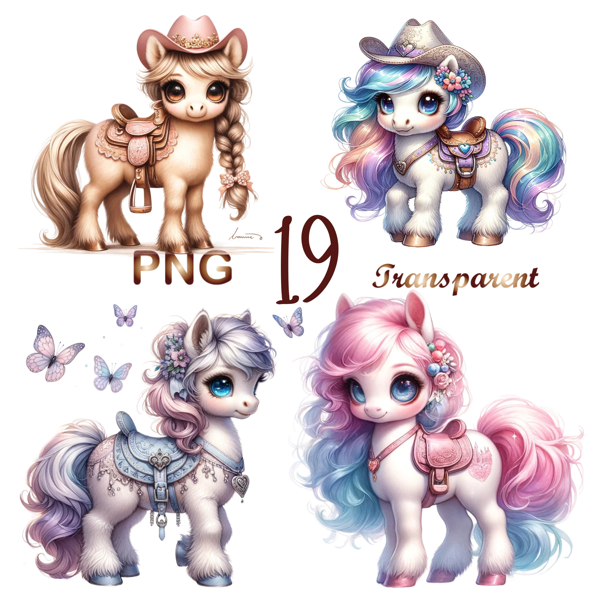 19 PNG,  Baby Watercolor Pony Clipart, Pony Сlip art,cute Pony,Baby Pony png,Pony clip art, Rainbow Pony, commercial use