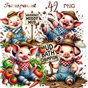 42 PNG Pigs Clipart Bundle, Cute Adorable Piggy Graphics designs, Farm Animals Printables, Instant Digital Download,Unlimited Commercial Use