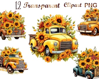 12 PNG Rustic Farm Truck Barn Sunflowers Rustic Truck Country Sublimation Design Old Farm Truck  Commercial Use, Digital Download