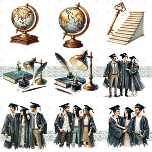122 PNG Graduation clipart bundle, diploma clipart, graduation hat ,graduation cap, college clipart, Commercial Use, Digital Download image 4