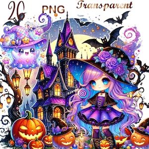 26 PNG,  Cute Halloween  clipart bundle, Spooky Fun Illustrations, Halloween  Digital Print, Wall Art, Digital Download, Commercial Use