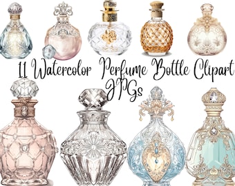 11 Perfume  Bottle Clipart, JPGs, Commercial use,Digital Download,Watercolor Clipart,Card Making,Clip Art,Digital Paper Craft